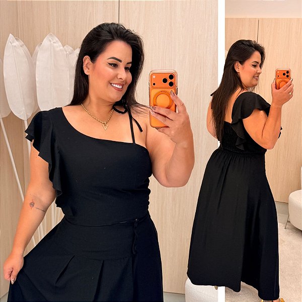 Conjunto Bruna Babado Preto Plus Size