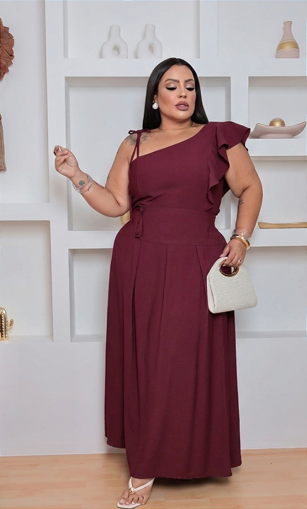 Conjunto Bruna Babado Vinho Plus Size