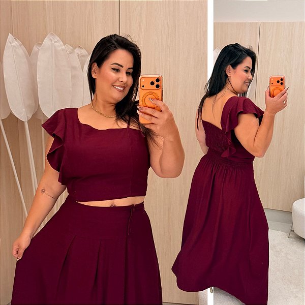 Conjunto Bruna Babado Vinho Plus Size