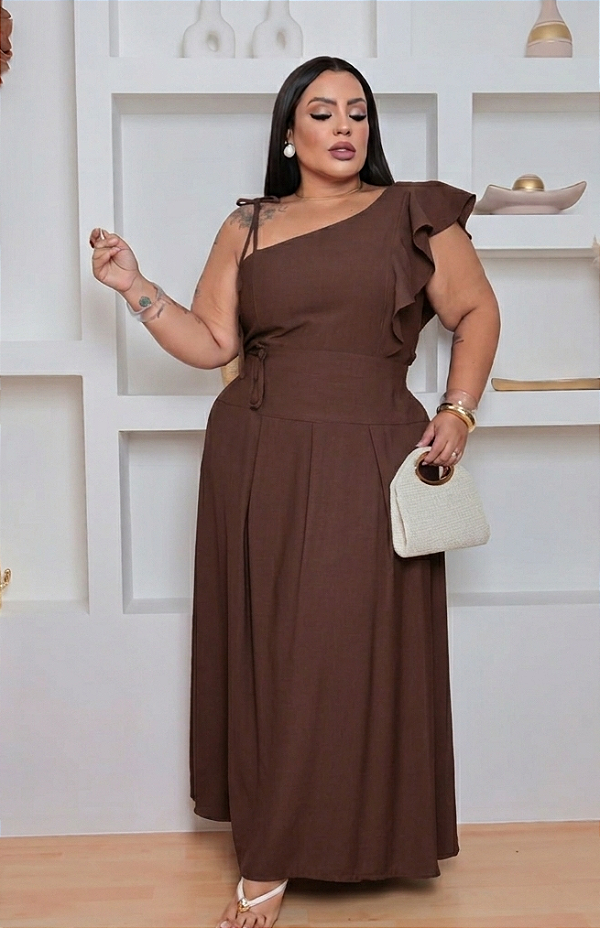 Conjunto Bruna Babado Marrom Plus Size