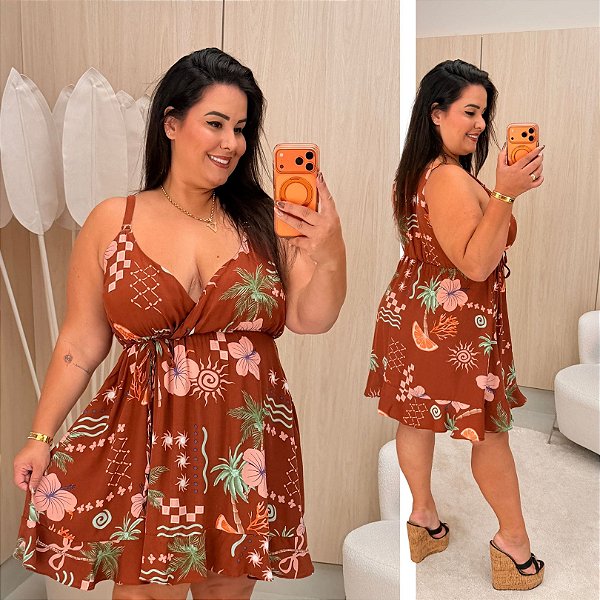 Vestido Vip Mayara Marrom Estampado Plus Size