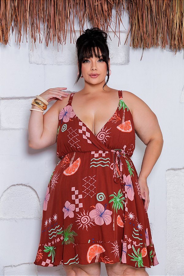 Vestido Vip Mayara Marrom Estampado Plus Size