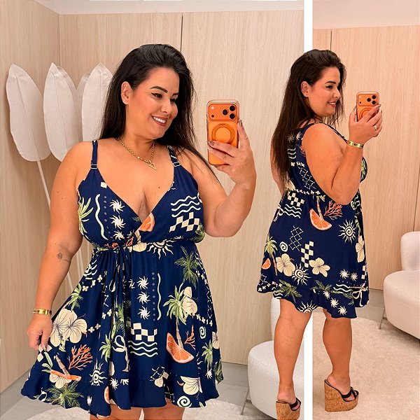 Vestido Vip Mayara Azul Estampado Plus Size