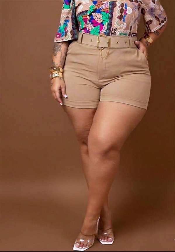 Short Alfaiataria Francine Bege Plus Size