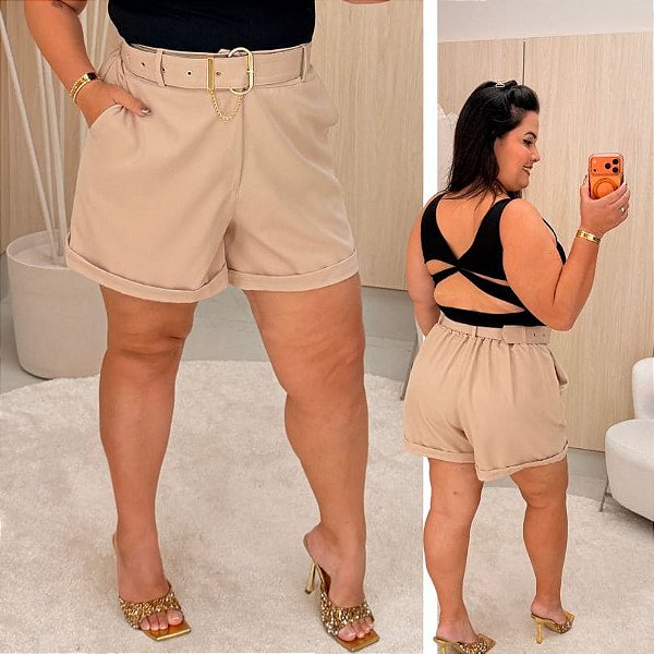 Short Alfaiataria Francine Bege Plus Size
