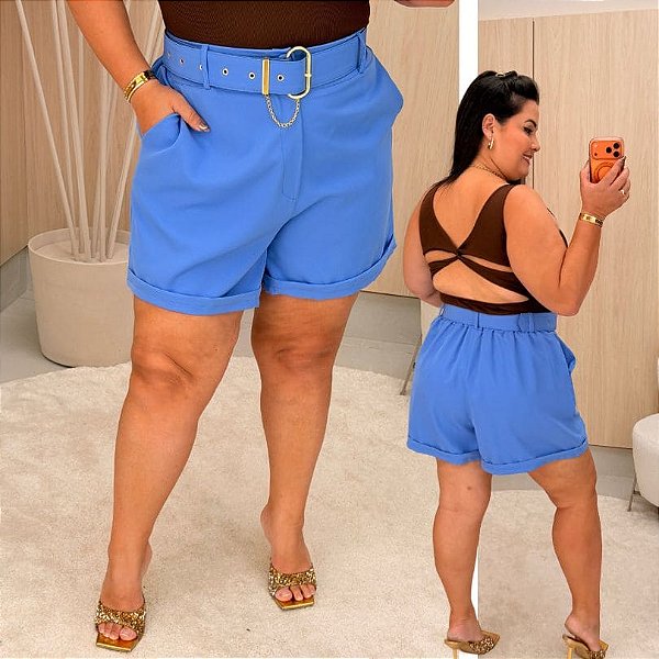 Short Alfaiataria Francine Azul Plus Size