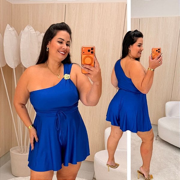 Macaquinho Nula Nina Azul Royal Plus Size