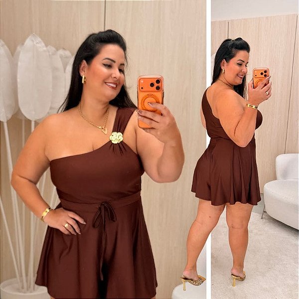 Macaquinho Nula Nina Marrom Plus Size