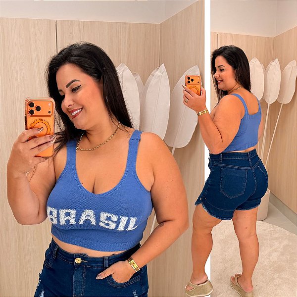 Cropped Alça Modal BR Azul Plus Size