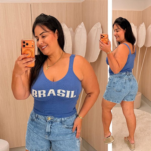Blusa Alça Modal BR Azul Plus Size