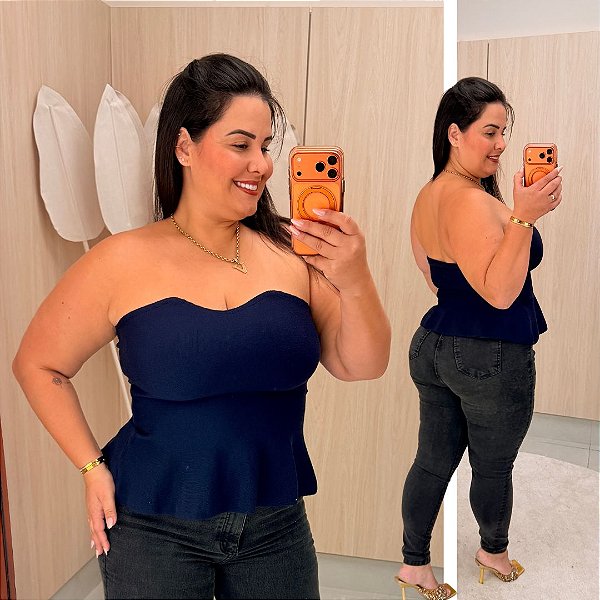 Blusa Bata Modal Ester Azul Marinho Plus Size