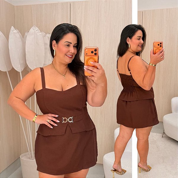 Conjunto Vip Alça Marina Marrom Plus Size