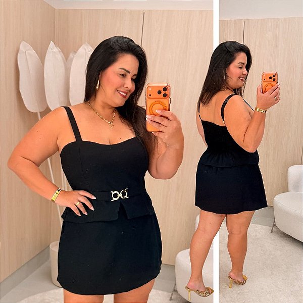 Conjunto Vip Alça Marina Preto Plus Size