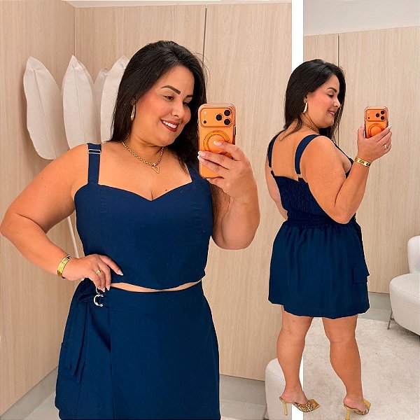 Conjunto Curto Luci Azul Marinho Plus Size