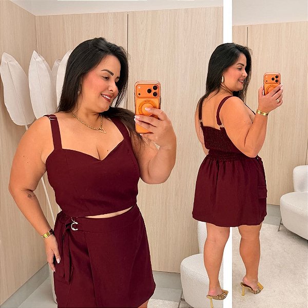 Conjunto Curto Luci Vinho Plus Size
