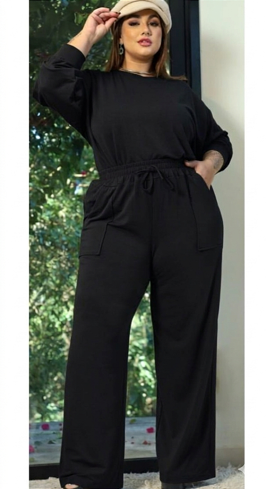 Conjunto Moletinho Grazi Preto Plus Size
