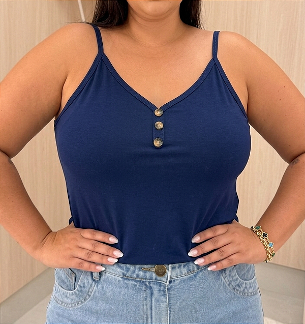 Alcinha Botão Julia Azul Marinho Plus Size