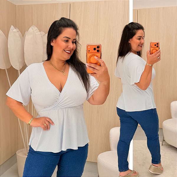 Blusa Canelada Thais Branca Plus Size