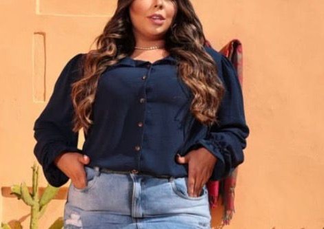 Camisa Manga Punho Azul Marinho Plus Size