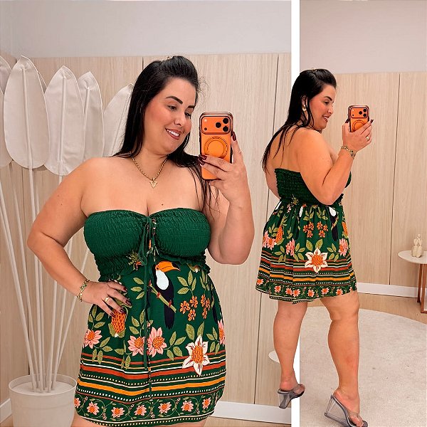 Macaquinho Multi Formas Verão Verde Plus Size