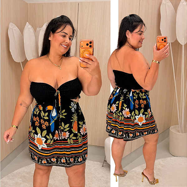 Macaquinho Multi Formas Verão Preto Plus Size