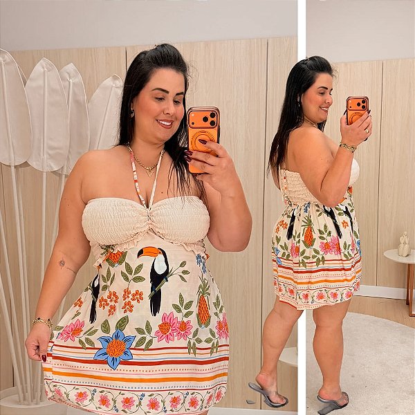 Macaquinho Multi Formas Verão Bege Plus Size
