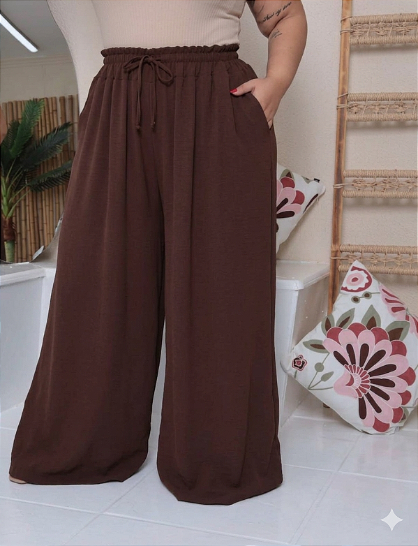 Pantalona Cós Duplo Marrom Plus Size