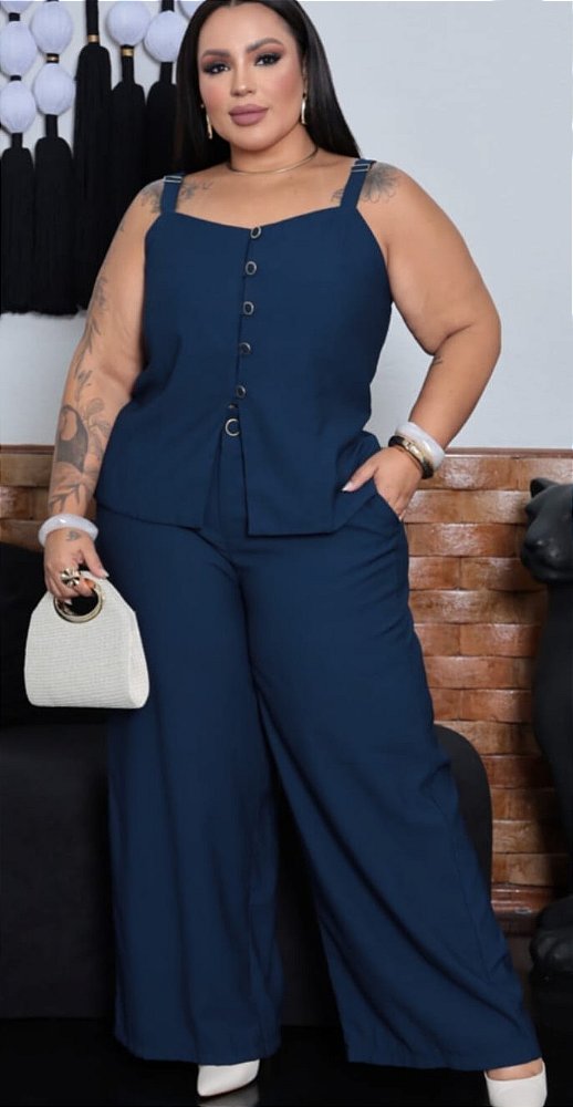 Conjunto Alça Pamela Azul Marinho Plus Size
