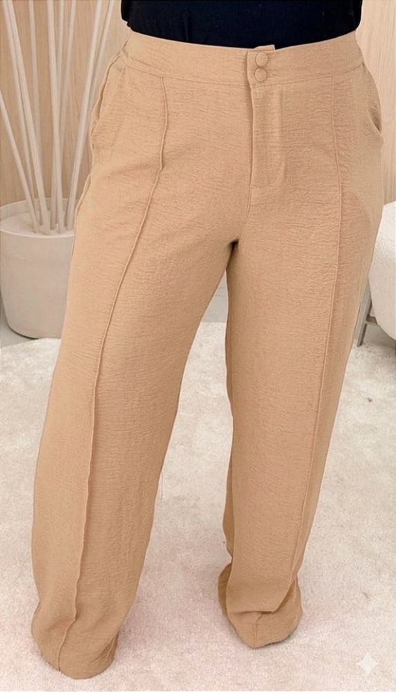 Calça Pantalona Duna Bege Plus Size