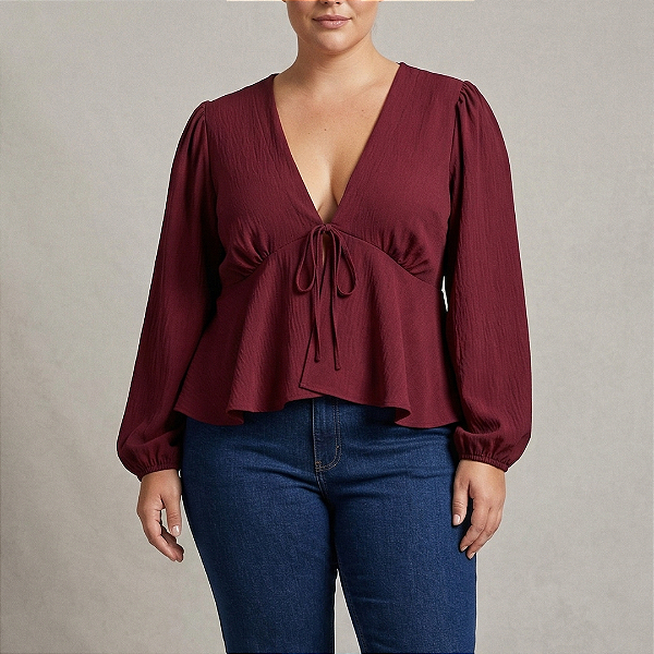 Blusa Manga Lana Batinha Vinho Plus Size