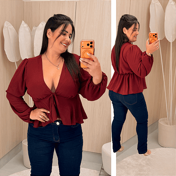 Blusa Manga Lana Batinha Vinho Plus Size