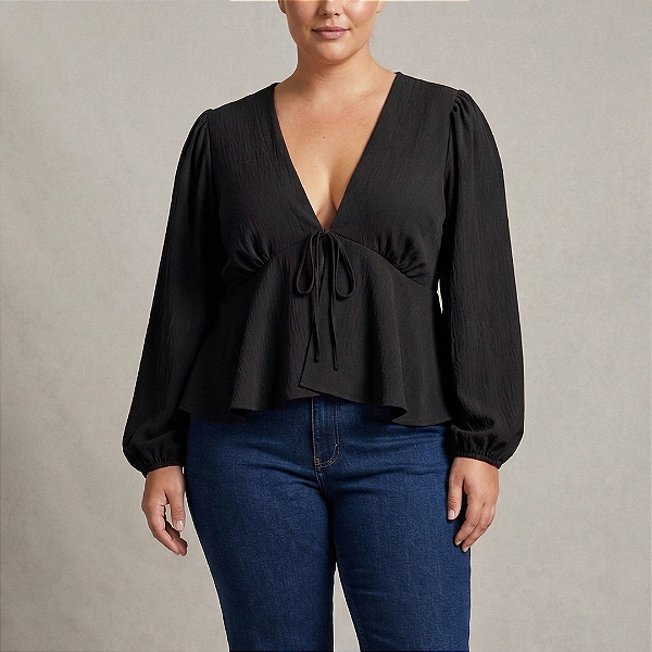 Blusa Manga Lana Batinha Preta Plus Size