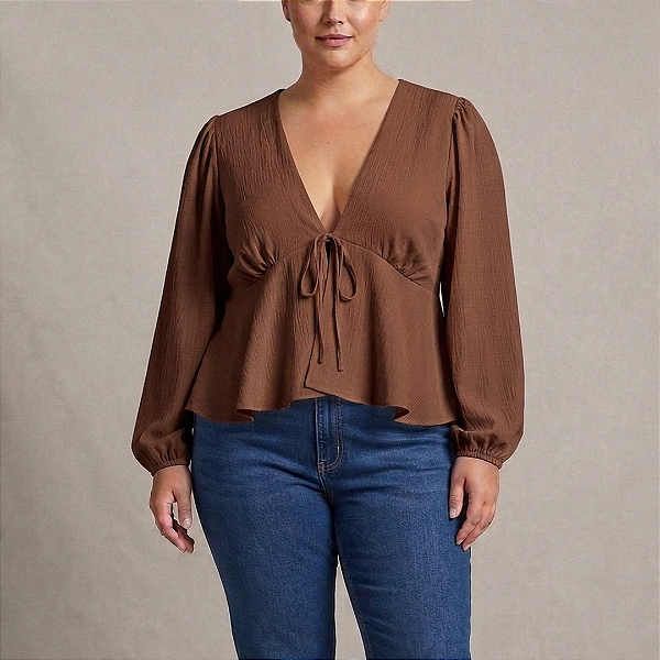 Blusa Manga Lana Batinha Marrom Plus Size
