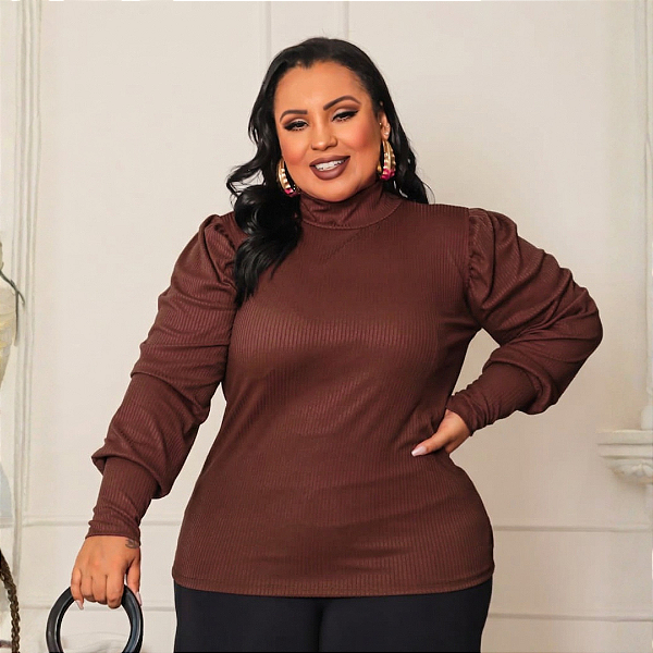 Blusa Manga Princesa Lidia Marrom Plus Size