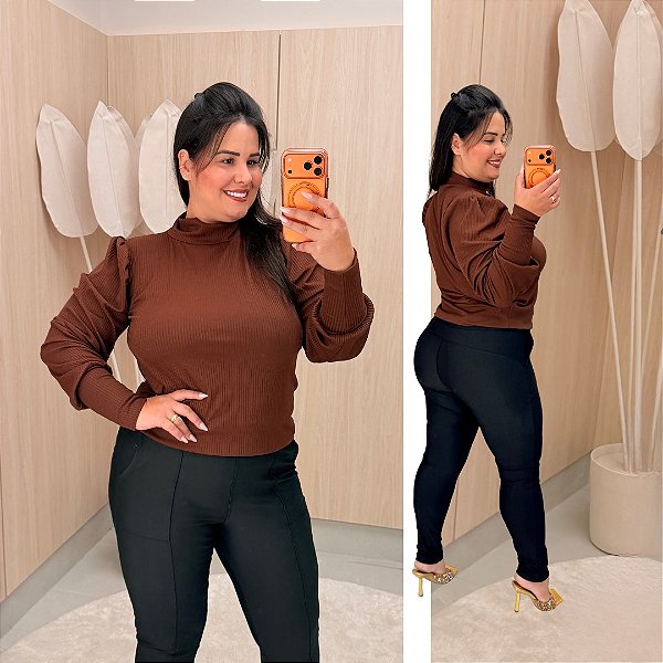 Blusa Manga Princesa Lidia Marrom Plus Size