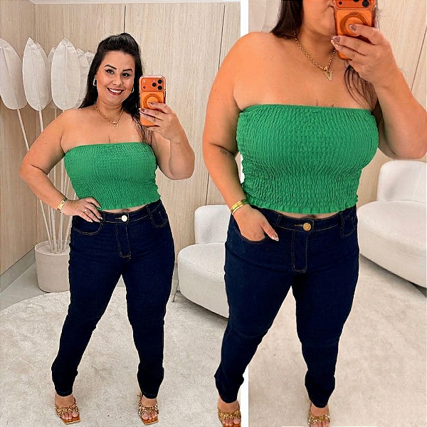 Cropped Tomara que Caia Elastex Verde Plus Size