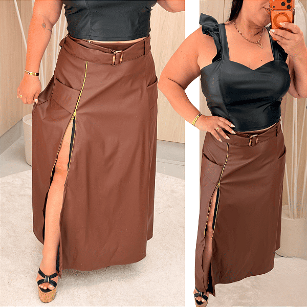 Saia Longa Corino Paola Marrom Plus Size