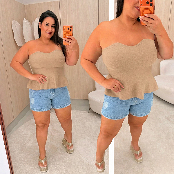 Blusa Bata Modal Ester Bege Plus Size