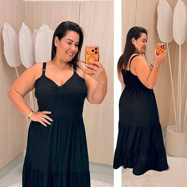 Vestido Helena Alça Preto Plus Size