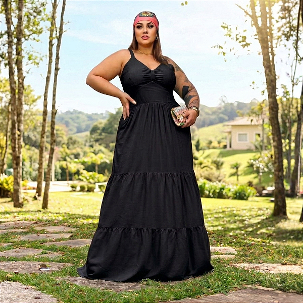 Vestido Helena Alça Preto Plus Size