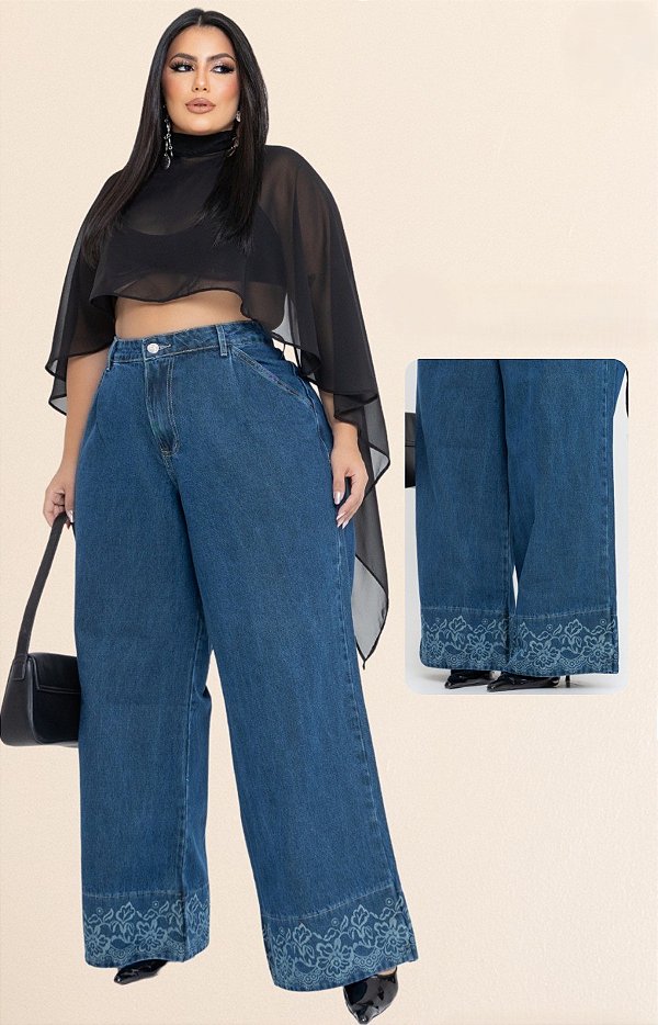 Calça Jeans PB Wide Leg Maju Plus Size