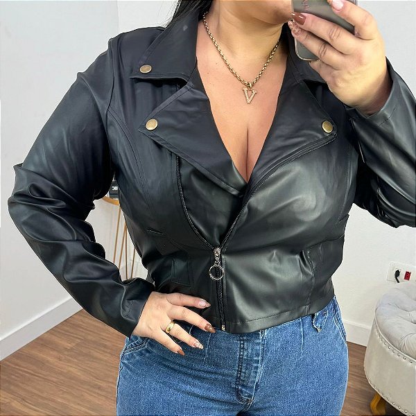 Jaqueta Corino Ana Preto Plus Size
