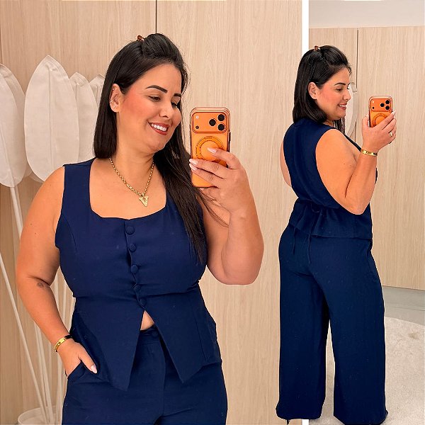 Conjunto Calça Bruna Azul Marinho Plus Size