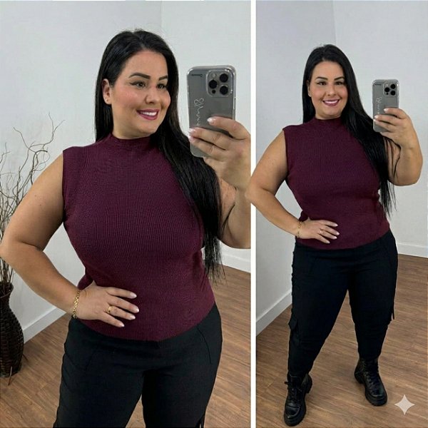 Blusa Alana Garrafinha Modal Vinho Plus Size