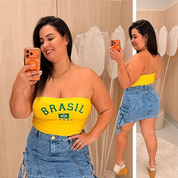 Top Faixa Brasil Amarelo Plus Size