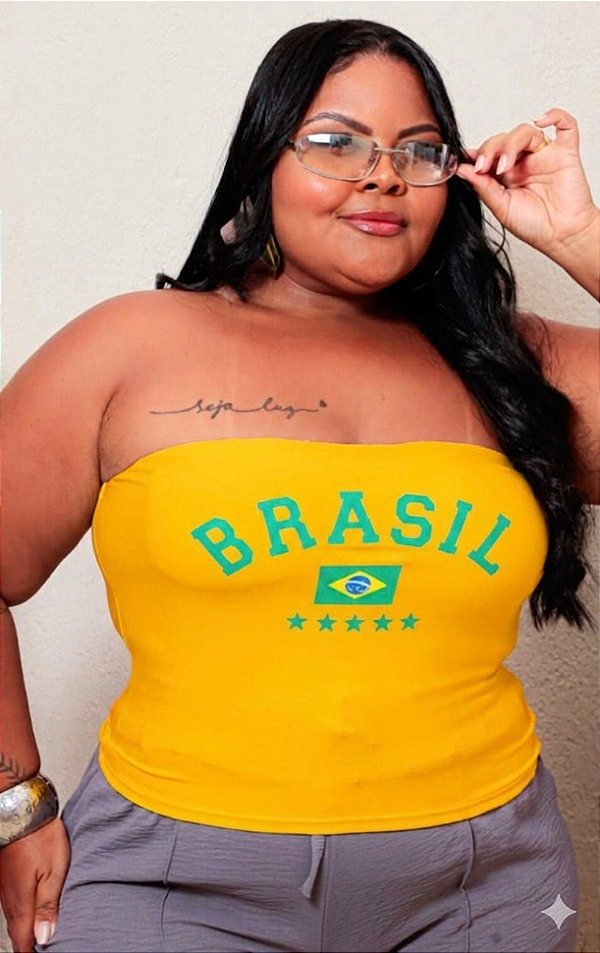 Top Faixa Brasil Amarelo Plus Size