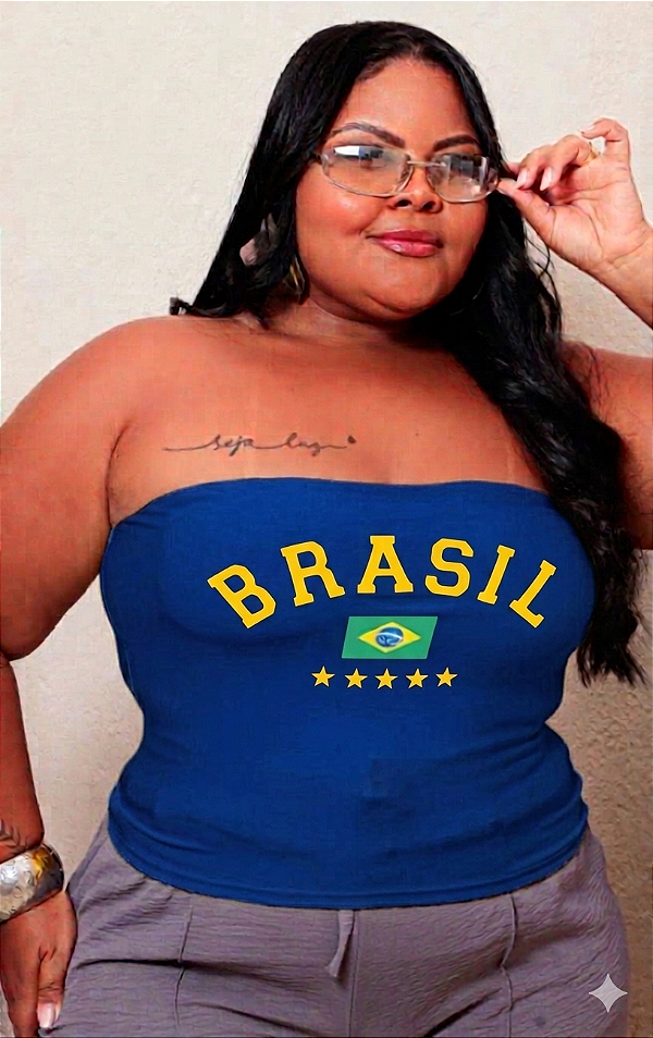 Top Faixa Brasil Azul Plus Size