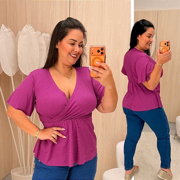 Blusa Canelada Thais Fúcsia Plus Size