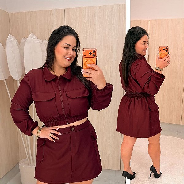 Conjunto Manga Mônica Cargo Vinho Plus Size