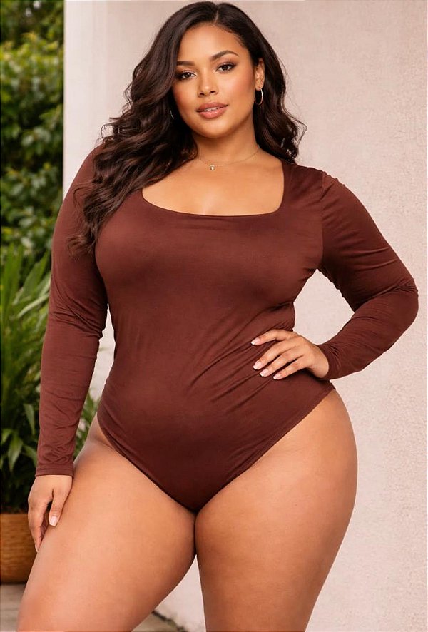 Body Manga Suplex Gisela Marrom Plus Size
